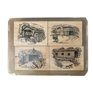 Stampin Up! Changing Seasons COVERED BRIDGE Set 4 Wood Stamps Winter Fall Summer